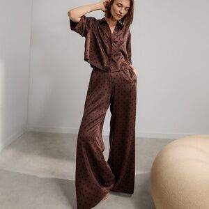Lunya Washable Silk High Rise Pant Set Size XSChocolate Ellipsis / XS